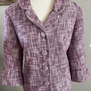 Merona Purple Cotton Tweed Quarter Sleeve Work Blazer Jacket Size XL